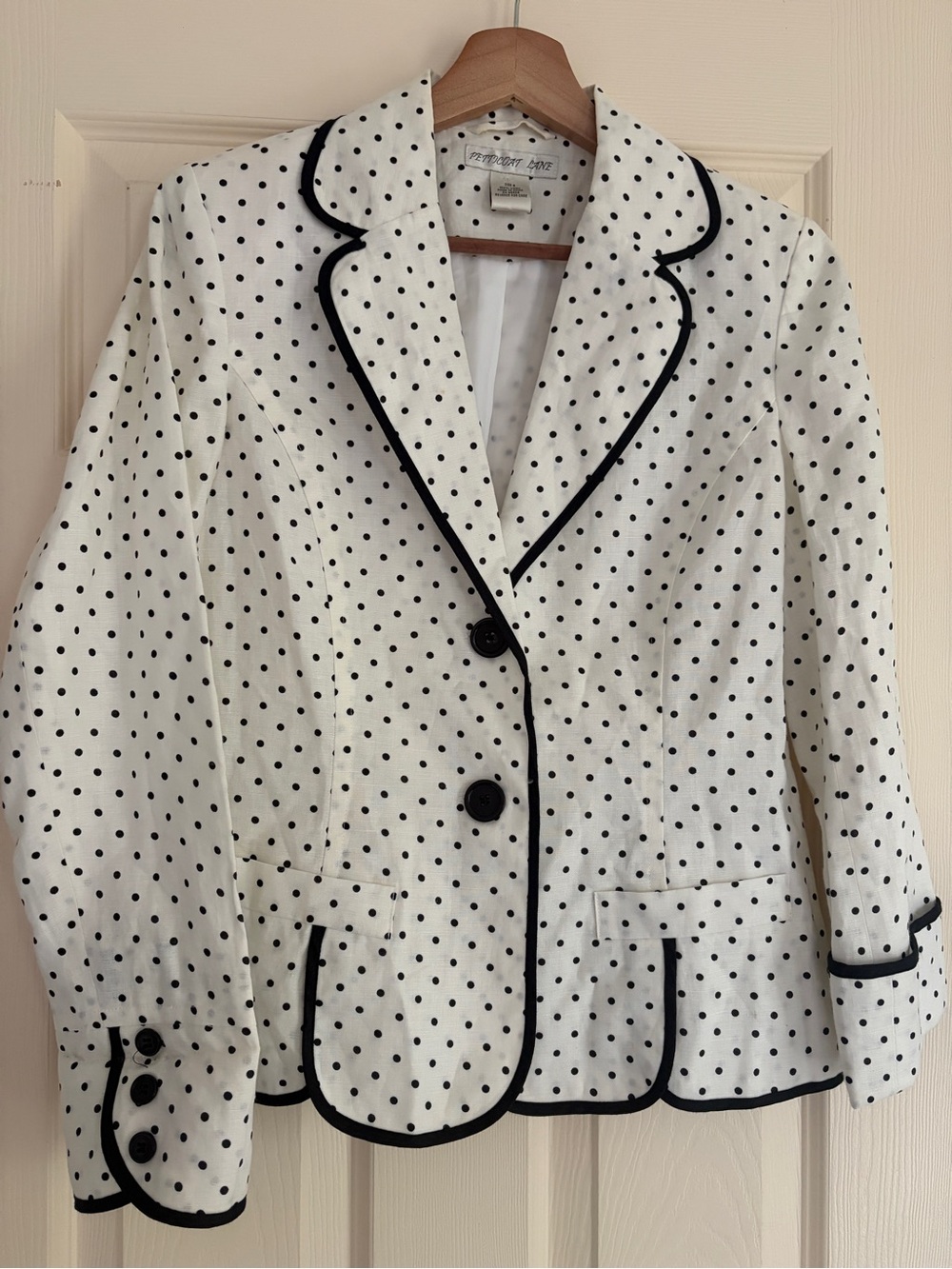 Petticoat Lane 100% Linen Polka Dot Blazer Y2K Style Size 8